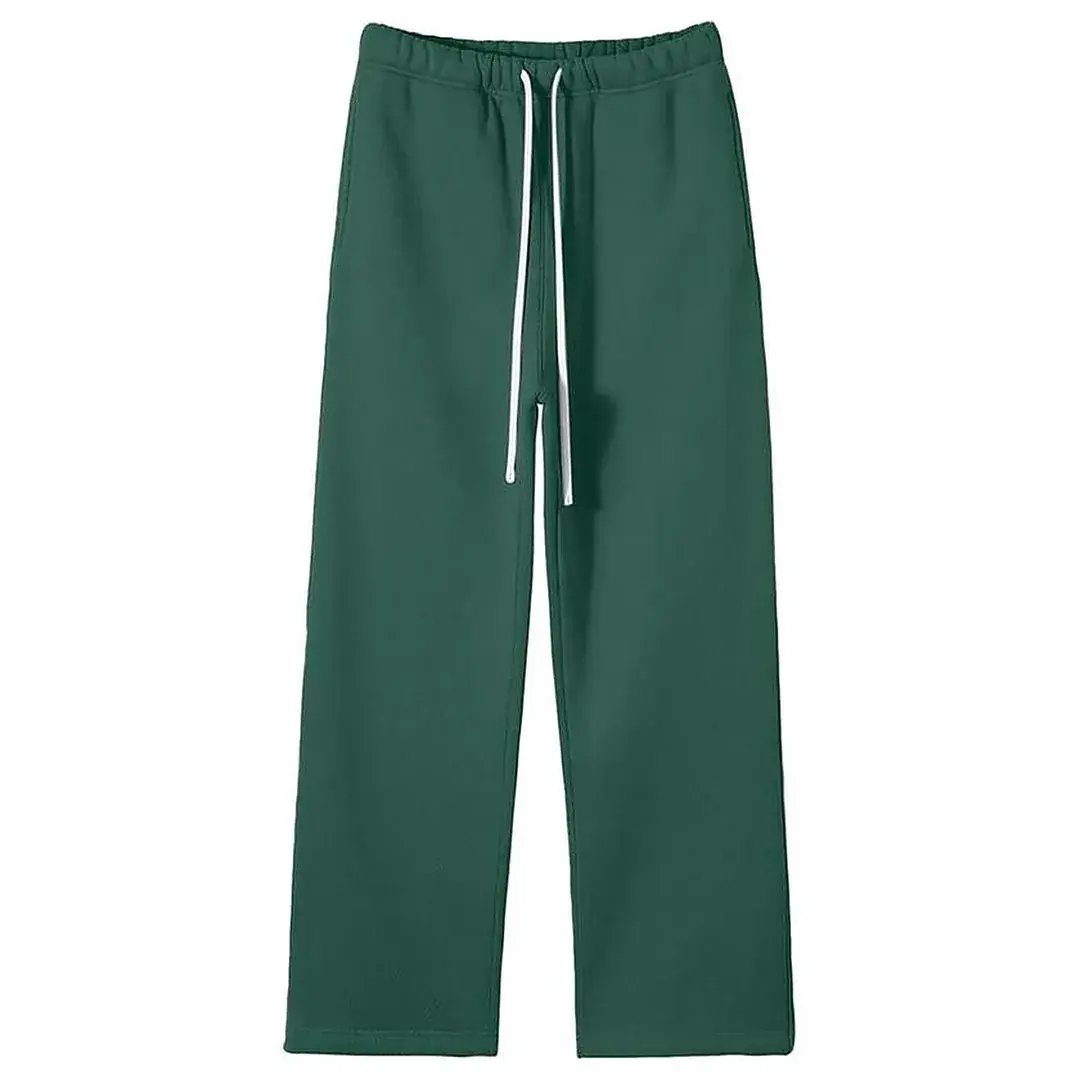 Unisex Solid Color Fleece Straight Leg Pants