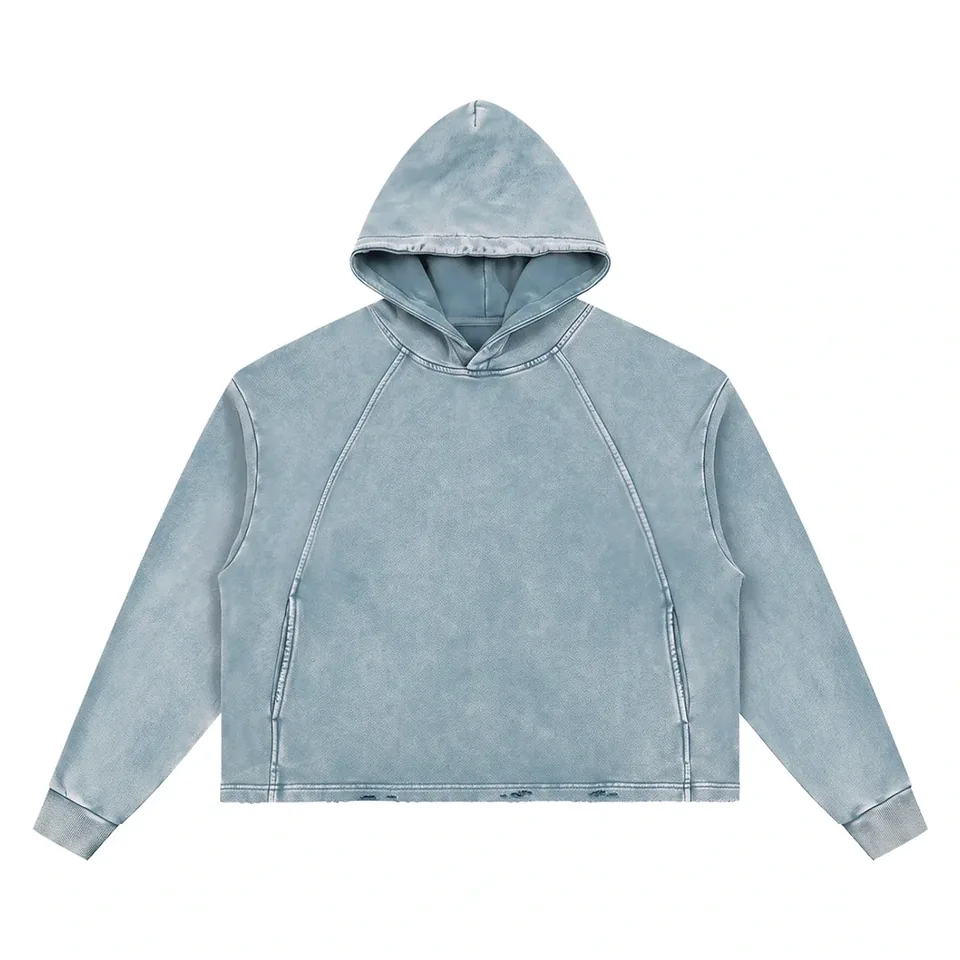 Vintage Washed Frayed-Hem Hoodie