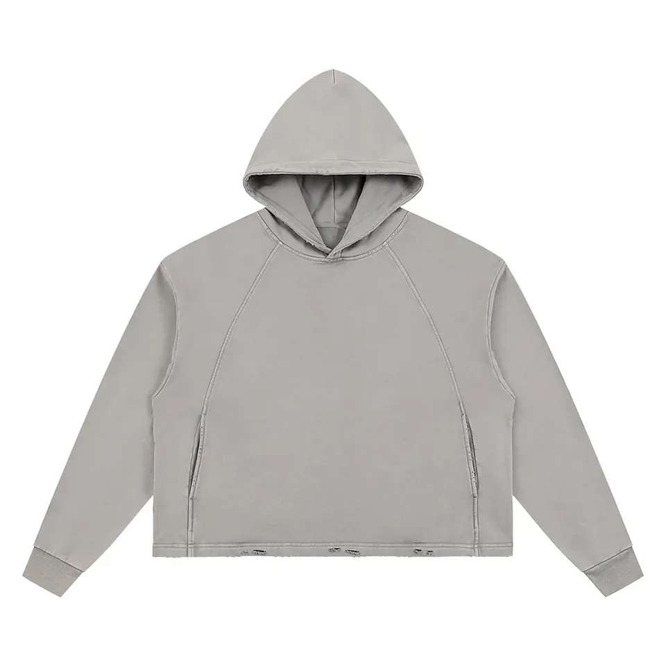 Vintage Washed Frayed-Hem Hoodie
