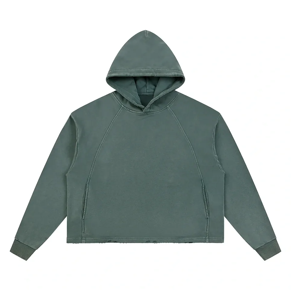 Vintage Washed Frayed-Hem Hoodie