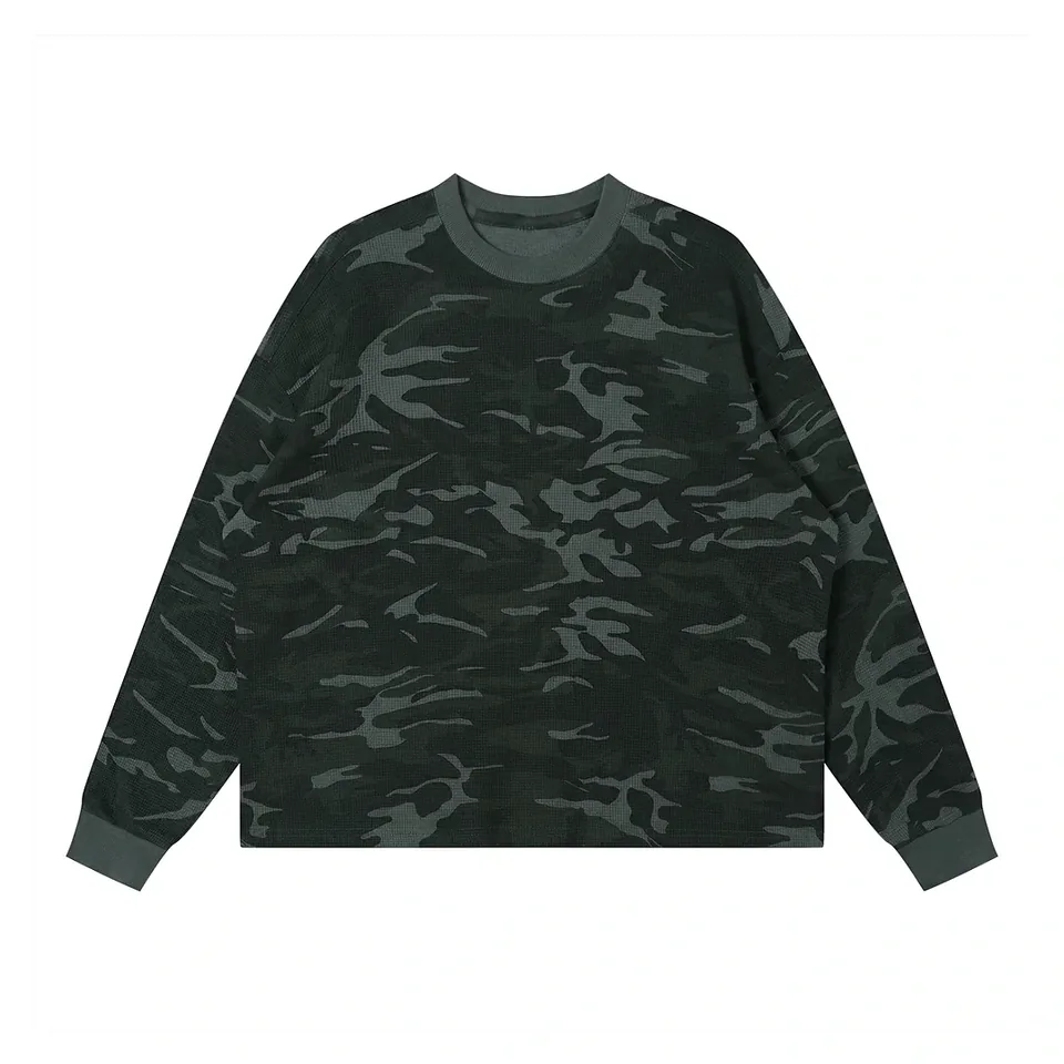 Waffle Knit Boxy Long Sleeve Tee